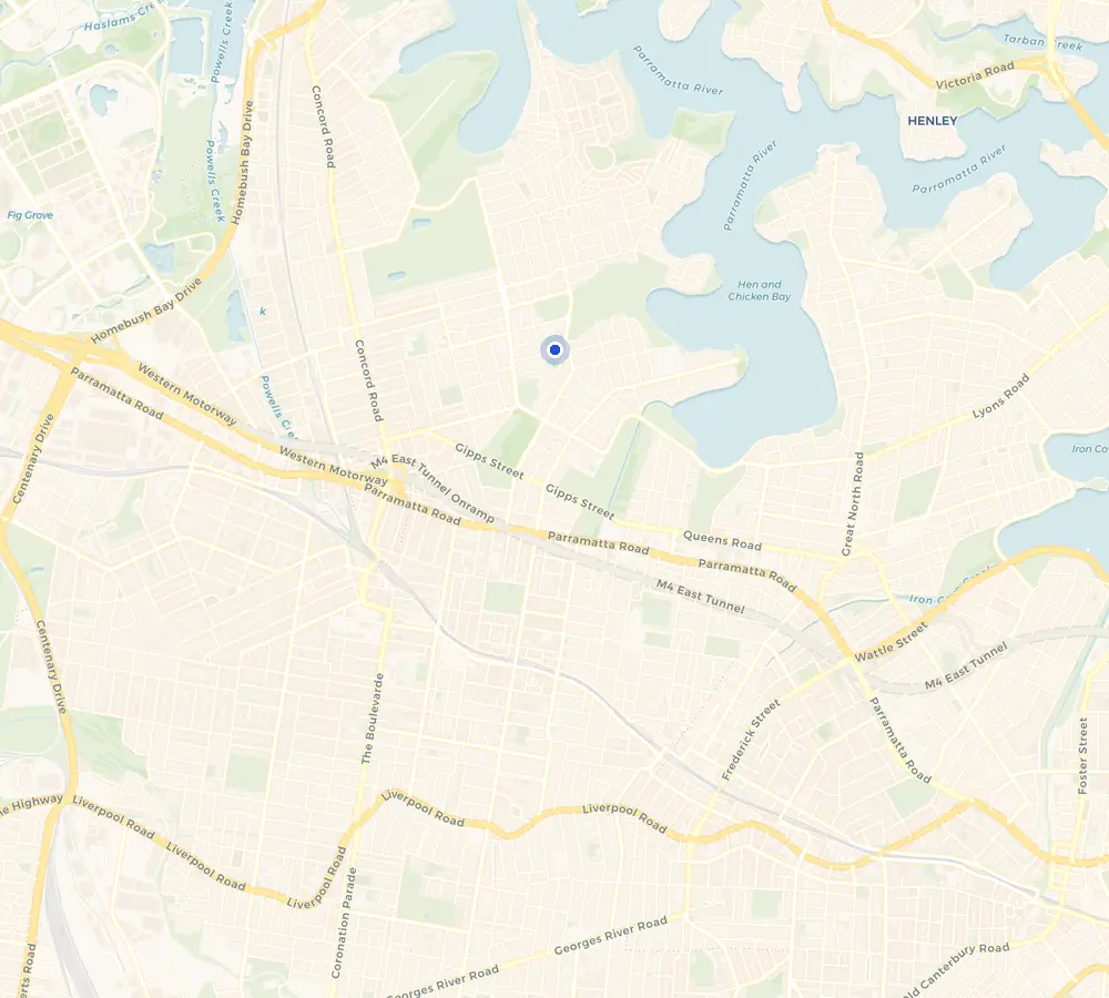 Map of the Concord service area and the surrounding Inner West, showing Concord and the nearby streets we cover.