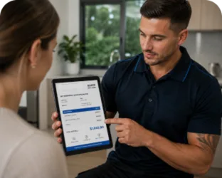 Plumber explaining a service estimate in Concord